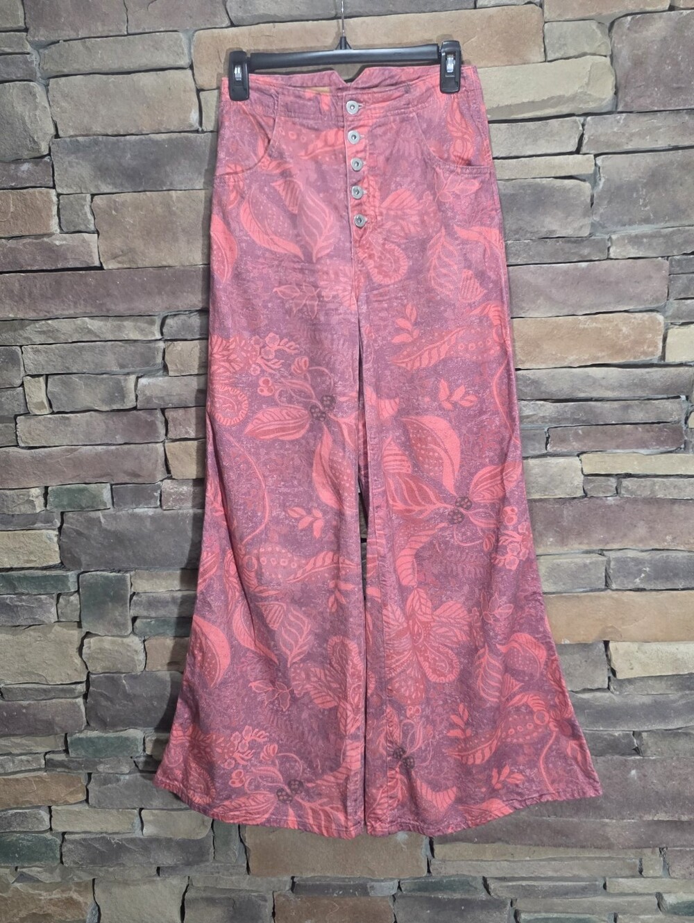 Pilcro Pink Red Patterned Wide-Leg Bootcut Pants - Picture 7 of 16